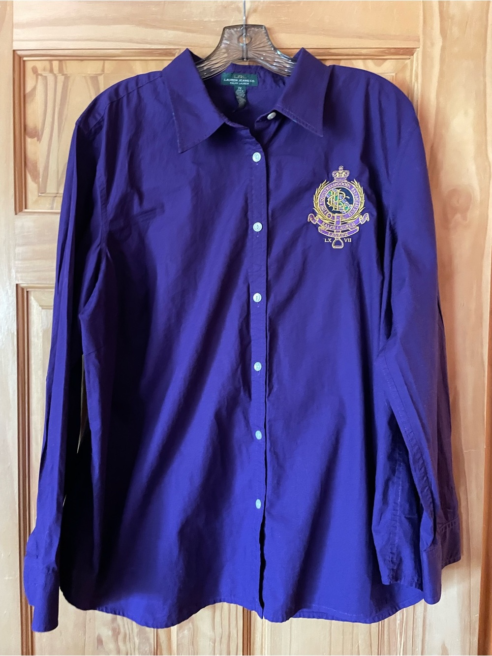 Ralph Lauren Purple Button-Down Shirt with Embroidered Crest